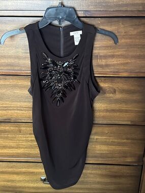 Cache Beaded Sleeveless Black Top